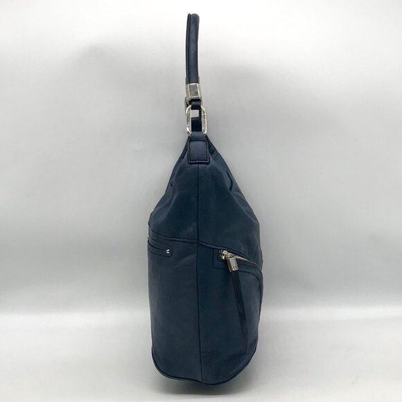 B. Makowsky Blue Leather Double Zipper Shoulder Bag - Picture 3 of 12